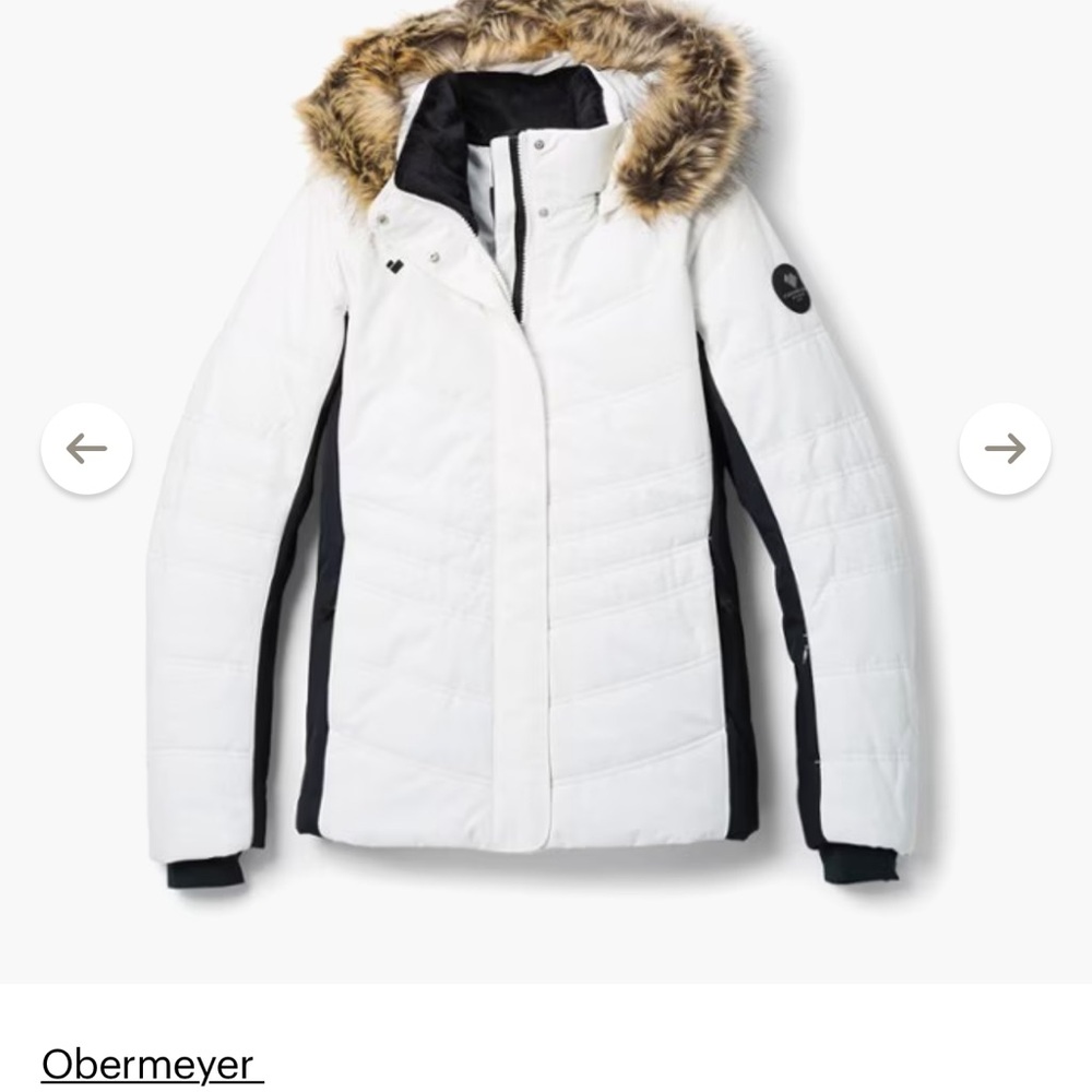 Obermeyer Women's White and Black Ski Jacket with Fur Trim